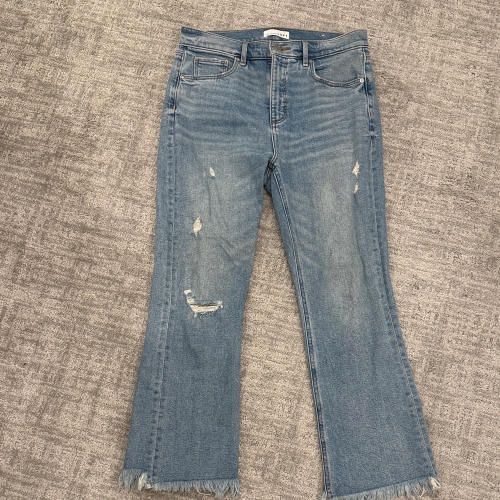 LOFT Light Blue Distressed Flare Jeans